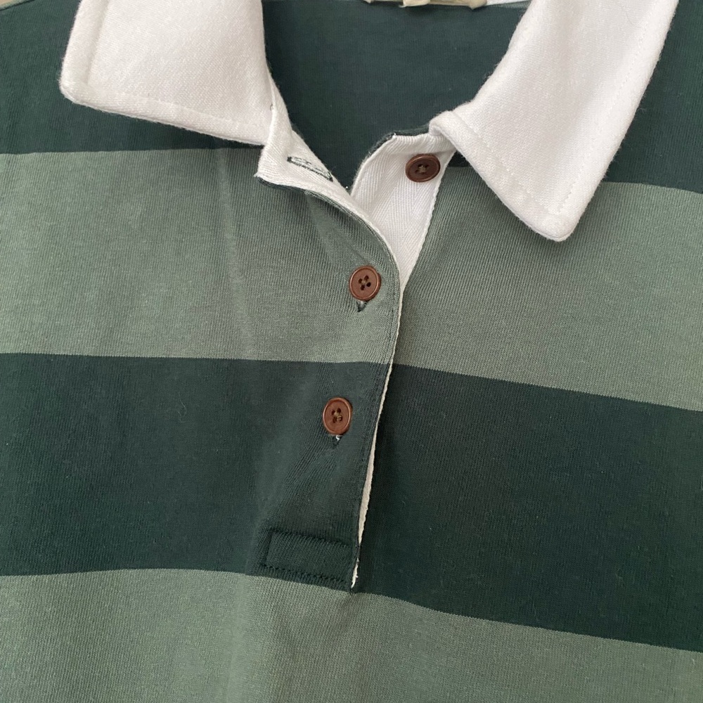 Madewell XS Green and White Striped Polo Rugby Shirt - Picture 2 of 4